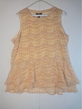 Simply Vera Vera Wang Womens XL Peach Tie Dye Peplum Tank Top Tiered Hem